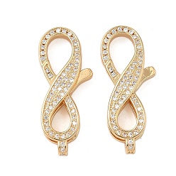 Настоящее золото 18K Латунный микро pave прозрачный кубический цирконий лобстер, бесконечность, реальный 18 k позолоченный, 31.5x12.5x5.5 мм, отверстие : 13.5x1.5 мм