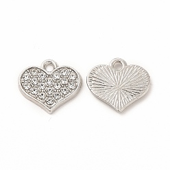 Platinum Alloy Rhinestone Charms, Heart, Platinum, 13.5x15x1.5mm, Hole: 2mm