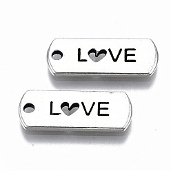Antique Silver Tibetan Style Alloy Pendants, Lead Free & Cadmium Free, Rectangle with Word Love, Antique Silver, 8x20.5x1.5mm, Hole: 1.6mm, about 650pcs/1000g