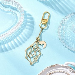 Золотой Латунный мешочек макраме пустой держатель для камня кулон украшение, с 304 подвесками в виде звезд и луны из нержавеющей стали и поворотными застежками из сплава, золотые, 120 мм