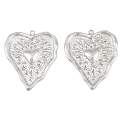 Stainless Steel Color 304 Stainless Steel Pendants, Heart Charms, Stainless Steel Color, 34.5x29.5x3mm, Hole: 1.8mm