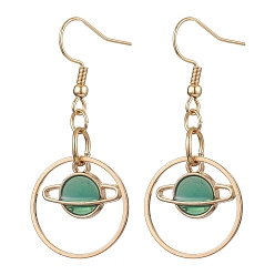 Золотой 304 серьги из нержавеющей стали с подвесками из легированной эмали, планета, зелёные, золотые, 45x20 мм