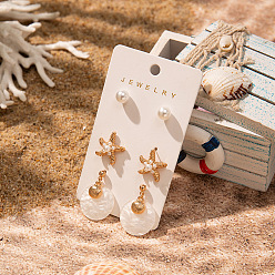 Плоский Круглый 3 пары серег-гвоздиков из цинкового сплава с имитацией жемчуга в виде морской звезды, золотые, плоско-круглые, 22 мм