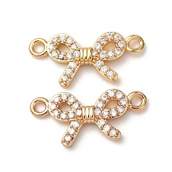 Настоящее золото 18K Латунные подвески из прозрачного кубического циркония, бантом ссылки, реальный 18 k позолоченный, 8.5x18x2 мм, отверстие : 1.4 мм