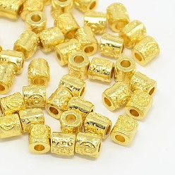 Золотой Сплавочные овальные бусины тибетского стиля , колонка, без свинца и без кадмия, золотые, 6 мм, отверстие : 2.5 мм