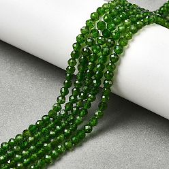 Диопсид Натуральный зеленый диопсид бисер нити, круглые, микрограненый, 3 мм, отверстие : 0.9 мм, около 110 шт / нитка, 14.96 дюйм (38 см)