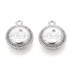 Платинированный Латунные микропаве прозрачные кубические циркониевые подвески, без кадмия, без никеля и без свинца, плоско-круглые, Реальная платина, 13x10.5x2.5 мм, отверстие : 1.2~1.4 мм