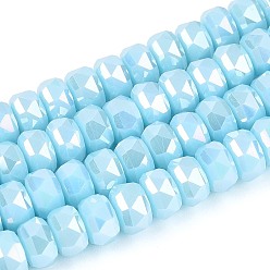 Светло-Голубой Гальванические непрозрачные стеклянные бусины, рондель, граненые, с покрытием AB цвета, Небесно-голубой, 5.5~6.5x3.5~4.5 мм, отверстие : 1~1.4 мм, около 91~100 шт / нитка, 14.17~17.32 дюйм (36~44 см)