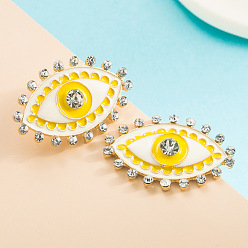 Gold Alloy with Clear Cubic Zirconia with Enamel Stud Earring, Eye, Gold, 24x38mm
