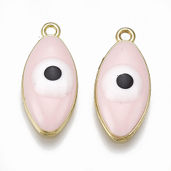 Pink Aluminium Anhänger & Charms, mit Emaille, bösen Blick, Licht Gold, rosa, 23x10.5x4 mm, Bohrung: 1.5 mm