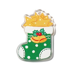 Green Opaque One-sided Printed Acrylic Pendants, for Christmas, Green, 40.5x29x2.5mm, Hole: 2mm