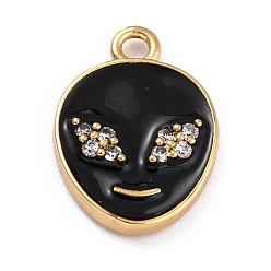 Black Golden Plated Brass Micro Pave Clear Cubic Zirconia Pendants, with Enamel, Long-Lasting Plated, Extra-terrestrial, Black, 17x11.5x2mm, Hole: 1.6mm
