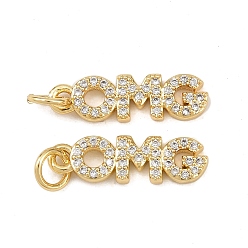 Настоящее золото 18K Латуни циркония кубической подвески, с целью перехода в кольце, слово омг чары, без свинца и без кадмия, долговечный, стойки покрытие, реальный 18 k позолоченный, 18.5x6x2 мм, отверстие : 3.5 мм