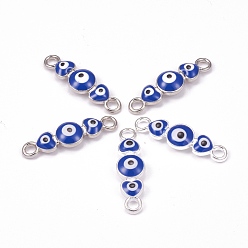 Серебро Ссылка сплава эмали, сердце сглаз разъемы, королевский синий, серебряные, 27x8x3 мм, отверстие : 2.5 мм