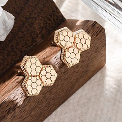 Настоящее золото 18K Латунь серьги, соты, реальный 18 k позолоченный, 11x10.5 мм