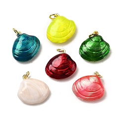 (52) Непрозрачная лаванда Латунь эмаль подвески, подвески в форме ракушек, реальный 18 k позолоченный, без свинца и без кадмия, долговечный, стойки покрытие, разноцветные, 18.5x19.5x8 мм, отверстие : 3.4 мм