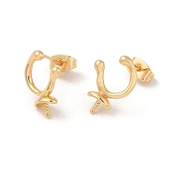 Real 18K Gold Plated Brass Stud Earring Findings, with 925 Sterling Silver Pins, for Half Drilled Beads, Cadmium Free & Nickel Free & Lead Free, Real 18K Gold Plated, 15.5x11.5mm, Pin: 0.8x10mm and 1mm(for Half Drilled Beads)