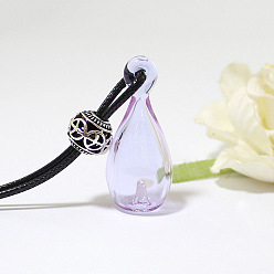 Лиловый Ожерелье с подвеской из стеклянного флакона духов с восковым шнуром для женщин, сирень, Кулон : 40x16 мм, 17.72 дюйм (45 см)