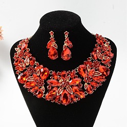 Гиацинт Комплекты из ожерелий с подвесками из сплава со стразами в форме цветка и капли и серег-гвоздиков, золотые, гиацинт, 500 мм