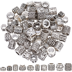 Antique Silver 100Pcs 10 Styles Tibetan Style Zinc Alloy Beads, Column, Antique Silver, 6~8.5x4~10mm, Hole: 4~6mm, 10pcs/style