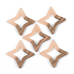 Light Salmon Opaque Resin & Walnut Wood Pendants, Star, Light Salmon, 29.5x29.5x3mm, Hole: 2mm