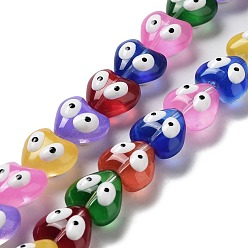 Разноцветный Прозрачные стеклянные бусины, с эмалью, сердце с сглаза, красочный, 14x14x9 мм, отверстие : 1 мм, около 30 шт / нитка, 12.28'' (31.2 см)