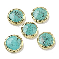 Плоский Круглый Стойки обшивки латунные бусины, с естественным Howlite, долговечный, окрашенные, плоско-круглые, 22.5~23.5x21.5~23x6~6.5 мм, отверстие : 1 мм