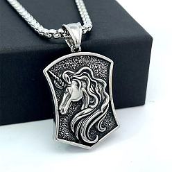 Нержавеющая Сталь Цвет Греческие 304 мужские ожерелья с подвеской в виде щита единорога из нержавеющей стали, цвет нержавеющей стали