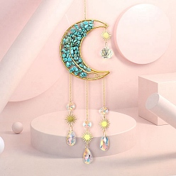 Синтетическая Бирюза Медная проволока, синтетическая бирюзовая крошка и металлическая луна, украшения-подвески «Древо жизни», подвесные ловцы солнца, со стеклянной подвеской-каплейкой, 50x11 см