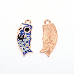 Golden Aolly Emaille Anhänger, diy Ohrringe machen, Fischnobori, golden, 34x13.5x1.2 mm, Bohrung: 2.5 mm