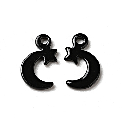 Black Spray Painted 201 Stainless Steel Charms, Moon with Star Charms, Black, 12x7x1mm, Hole: 1.2mm