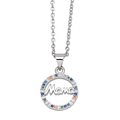 Platinum Brass Micro Pave Cubic Zirconia Pendant Necklaces, Platinum, 17.72 inch(45cm)