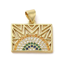 Real 14K Gold Plated Brass Micro Pave Cubic Zirconia Pendants, Rectangle with Rainbow, Long-Lasting Plated, Golden, 15.5x18x1.5mm, Hole: 4.5x3.5mm