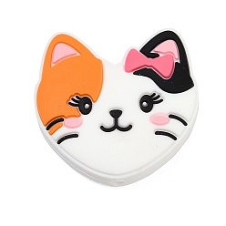 Темно-Оранжевый Силиконовые бусины в форме кошки, фокусные бусы, темно-оранжевый, 28.5x30x9 мм, отверстие : 2.5 мм