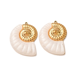 Golden 304 Stainless Steel & Resin Pendants, Spiral Shell Charm, Golden, 40x30x5.5mm, Hole: 1.5mm