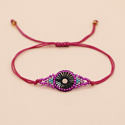 Фуксиновый Браслеты из стеклянных бус в богемном стиле, плетеные браслеты из бисера для женщин, глаз, красно-фиолетовые