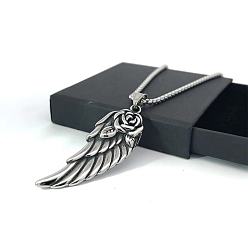 Нержавеющая Сталь Цвет Подвеска в виде ангельского крыла из титановой стали с пером, одно крыло, панк, хип-хоп, студенческое парное ожерелье