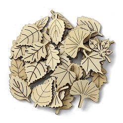 Beige 100Pcs Wood Cabochons, Leaf, Beige, 26.5~30x9.5~27.5x2.3~2.5mm, 100pcs/set