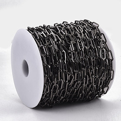 Gunmetal Unwelded Iron Paperclip Chains, Flat Oval, Drawn Elongated Cable Chains, with Spool, Gunmetal, 12.5x6x1.2mm, about 82.02 Feet(25m)/roll