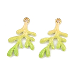 Lime Alloy Enamel Pendants, Coral Shapes Charms, Golden, Lime, 21x13.5x2mm, Hole: 1.4mm