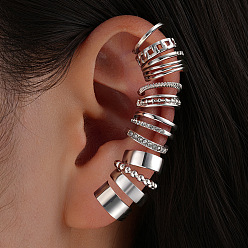 Platino Conjunto de pendientes de puño de aleación con diamantes de imitación para mujer, Platino, 8~10 mm, sobre 12 PC / sistema