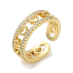 Сердце Кольца-манжеты для пальцев из латуни с микропаве из кубического циркония для женщин, без кадмия и без свинца, долговечный, реальный 18 k позолоченный, сердце, 7 мм, внутренний диаметр: регулируемый