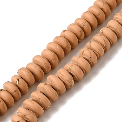 Sandy Brown Handmade Polyester Clay Beads Strand, with Gold Foil, Flat Round, Sandy Brown, 7~8x3mm, Hole: 1.6mm, about 106~111pcs/strand, 16.14''(41cm)