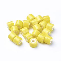 Желтый Бусины лэмпворк , колонка, желтые, 7.5~8x6~6.5 мм, отверстие : 3 мм