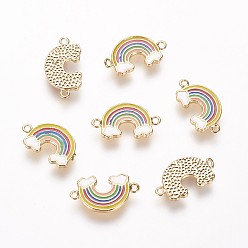 Настоящее золото 18K Соединители латунные эмалевые звенья, без кадмия, без никеля и без свинца, радуга, реальный 18 k позолоченный, 7.5x13.5x1 мм, отверстие : 1 мм