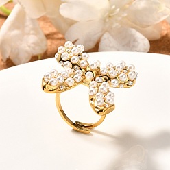 Настоящее золото 18K Бант 304 манжеты из нержавеющей стали для женщин, с жемчугом из раковины , реальный 18 k позолоченный, внутренний диаметр: 17 мм