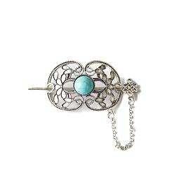 Античное Серебро Легированные Палочки для Волос, аксессуары для волос для женщин и девочек, с синтетическими бирюзовый, античное серебро, 90 мм