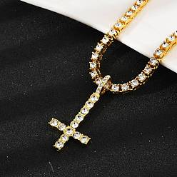 Золотой Подвеска в виде перевернутого христианского креста из сплава, полностью украшенная кристаллами и стразами., Крест Святого Петра, золотые, 18.62 дюйм (47.3 см)