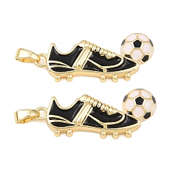 Черный Латунь эмаль подвески, обуви, реальный 18 k позолоченный, чёрные, 27x12x4 мм, отверстие : 5x2.5 мм