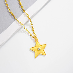 Звезда Ожерелья из сплава с кристаллами и стразами, золотые, звезда, 15.75 дюйм (40 см), Кулон : 23x20 мм